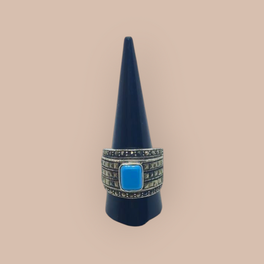 STERLING SILVER IMITATION TURQUOISE RING 