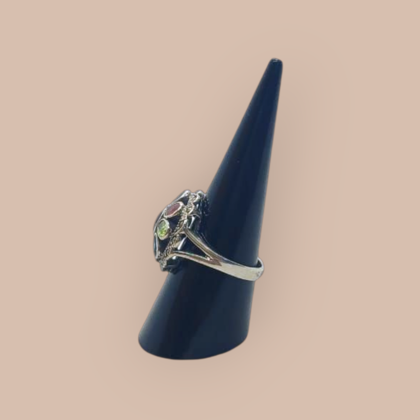STERLING SILVER FLOWER MULTI GEMSTONE RING 