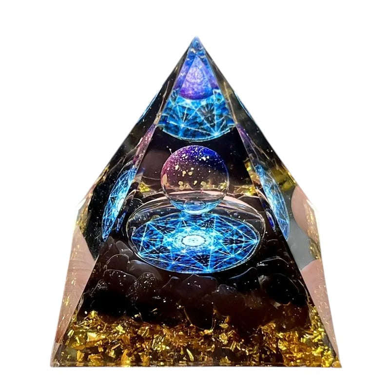 OBSIDIAN SACRED GEOMETRY PYRAMID ORGONITE
