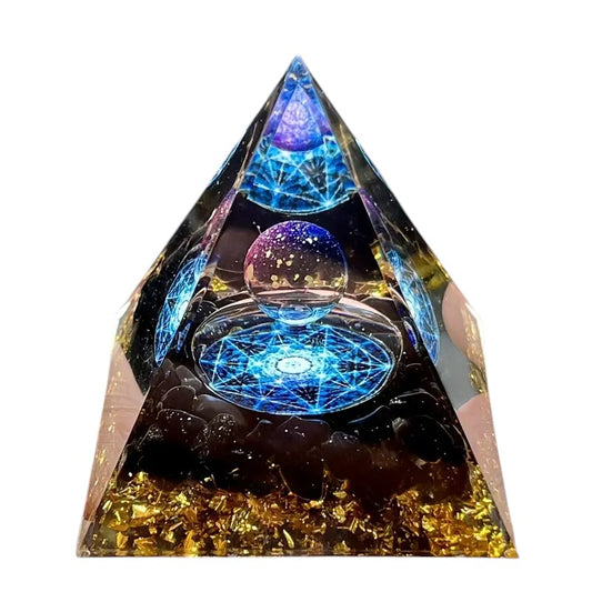OBSIDIAN SACRED GEOMETRY PYRAMID ORGONITE