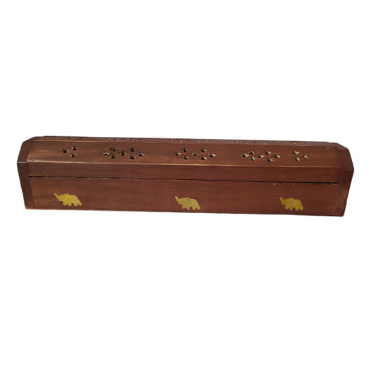 ASH BOX WOODEN GOLDEN ELEPHANT INLAY