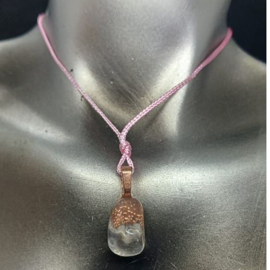 CLEAR QUARTZ ROSE GOLD WIRE PENDANT 