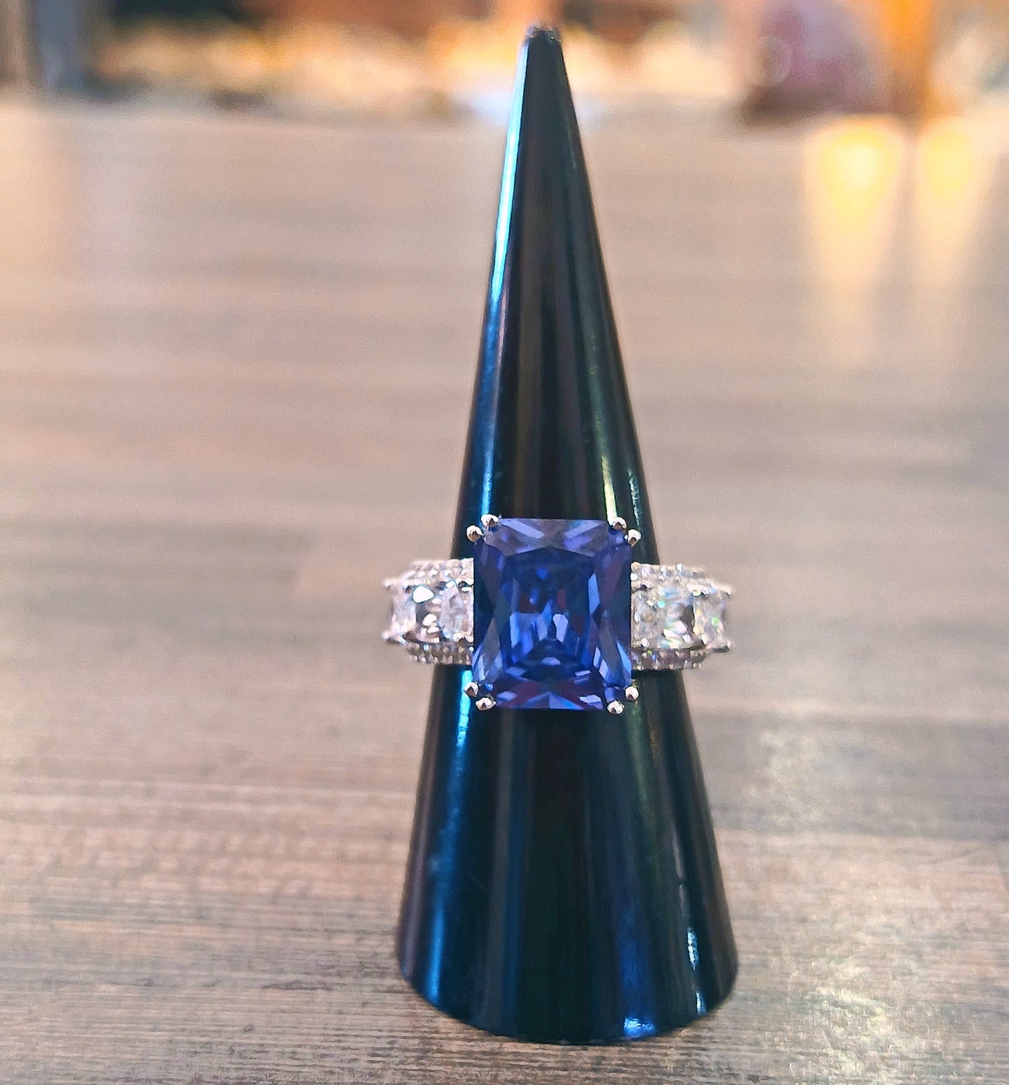 Sterling Silver Simulated Sapphire Cubic Zirconia Ring