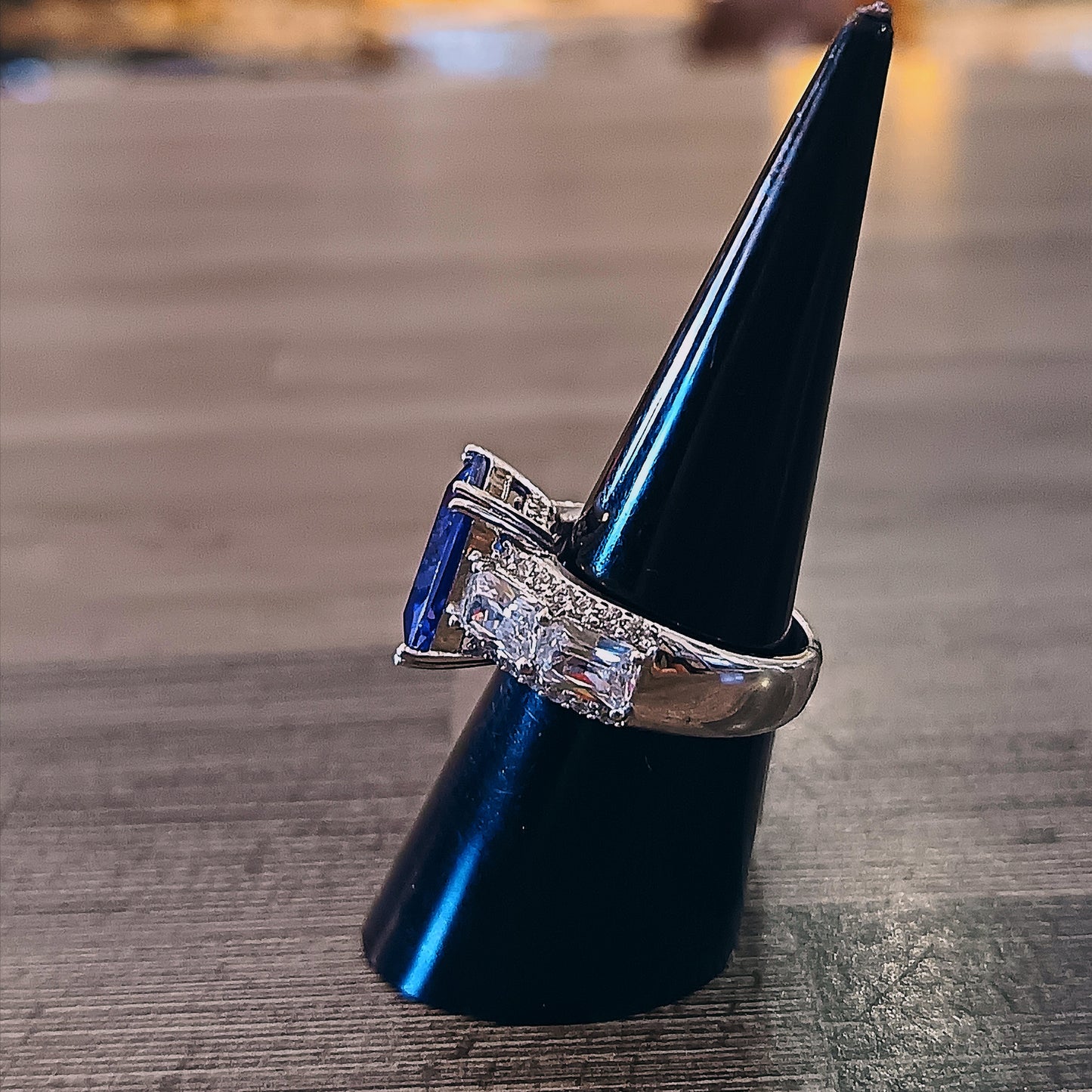 Sterling Silver Simulated Sapphire Cubic Zirconia Ring