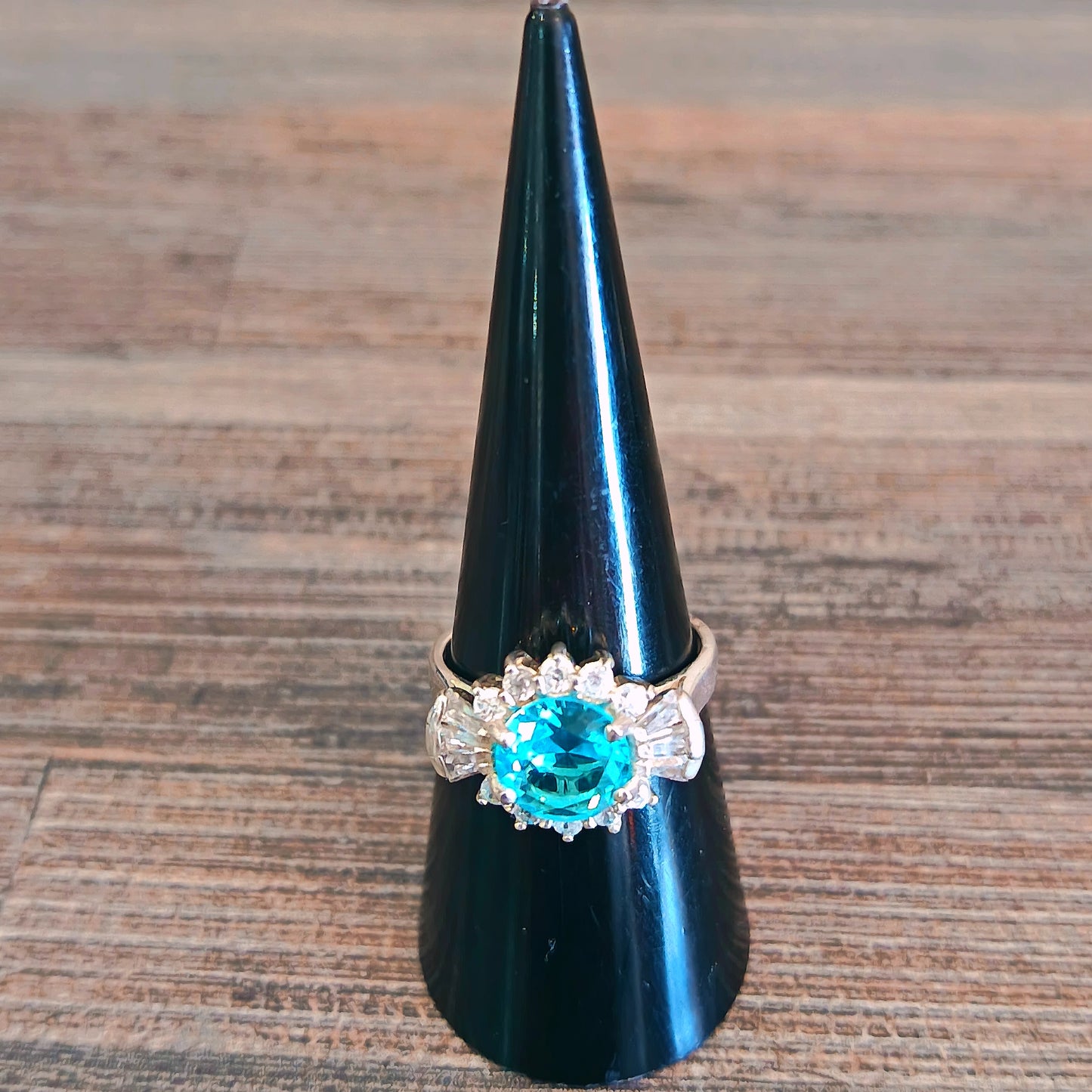 Sterling Silver simulated Aquamarine Cubic Zirconia Ring Size 7