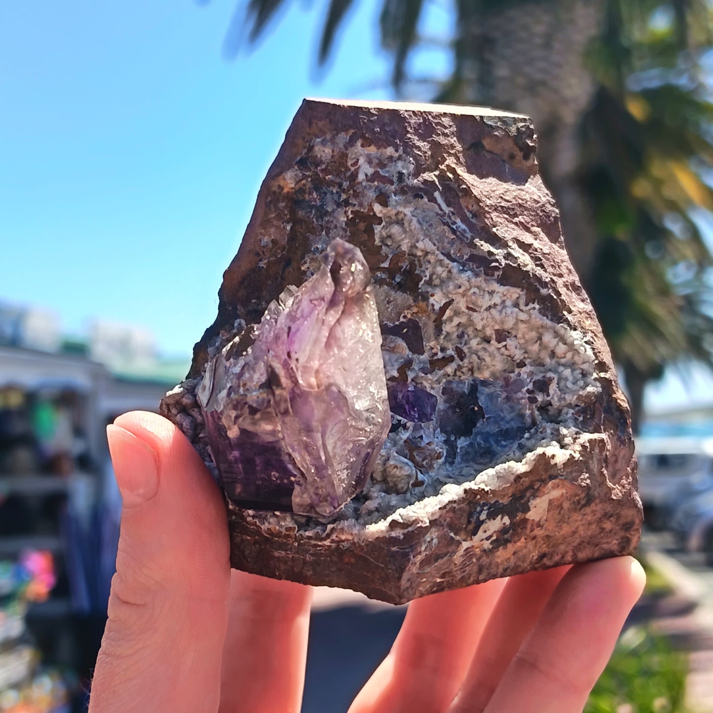 Amethyst With Calcite In a Vug Within Basalt Matrix -  336g