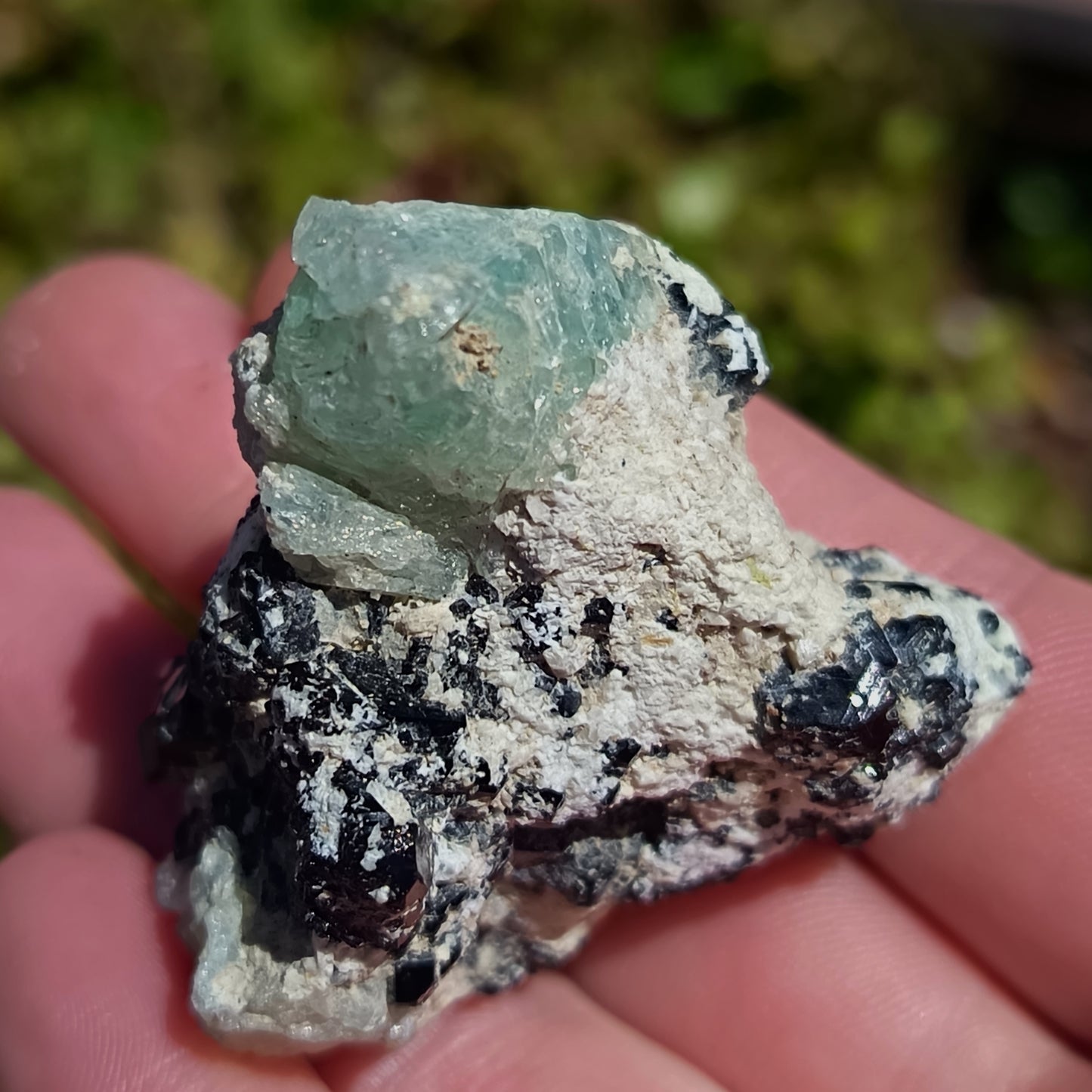 Aquamarine, With Schorl and Feldspar Cluster -58g