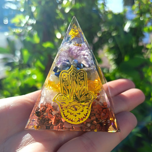 Chakra Hamsa Pyramid Orgonite